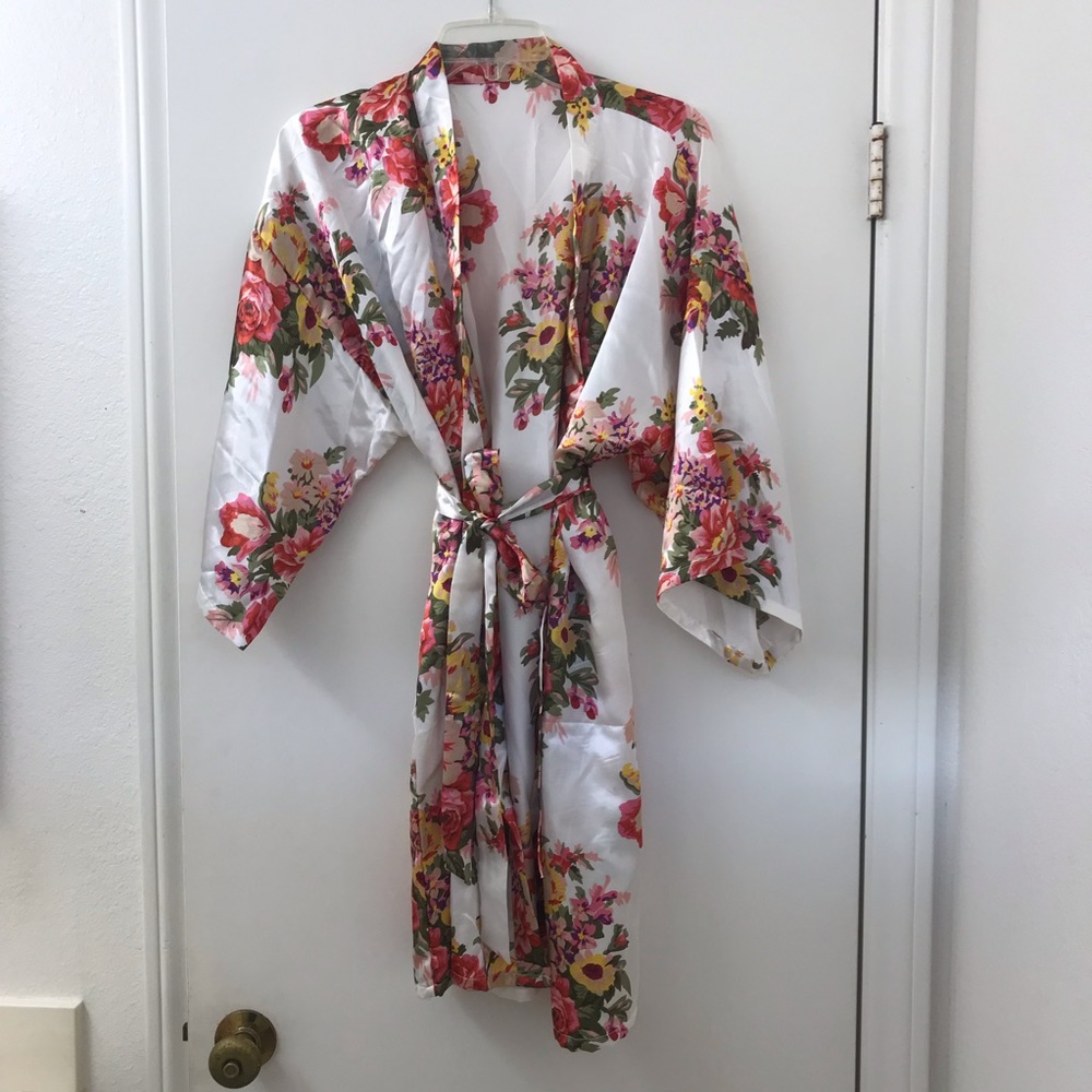 White Satin floral robe - perfect for brides